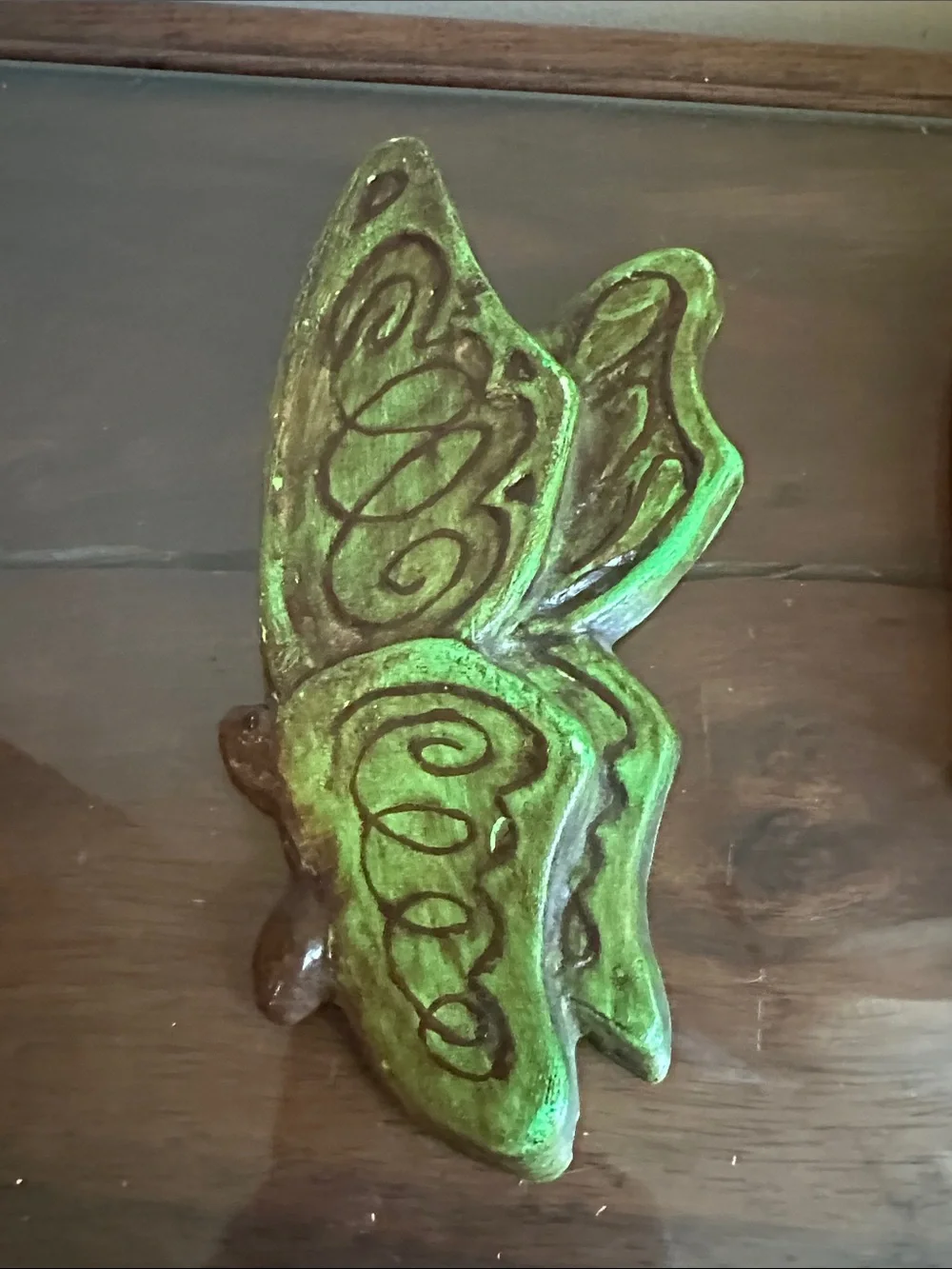 Vintage 1975 Handmade Ceramic Butterfly Wall Art Pair - Green & Orange